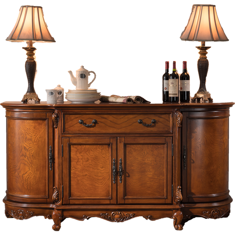 艾理思 欧式玄关柜 美式实木餐边柜 仿古雕花餐厅储物柜客厅装饰柜 1.2米