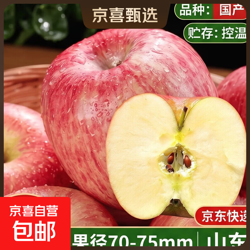 京喜加正宗山东红富士苹果脆甜可口好吃不贵整箱发货生鲜水果丑苹果超市 中果70-75mm 9斤【含箱】净重8斤 京东快递-更快更好