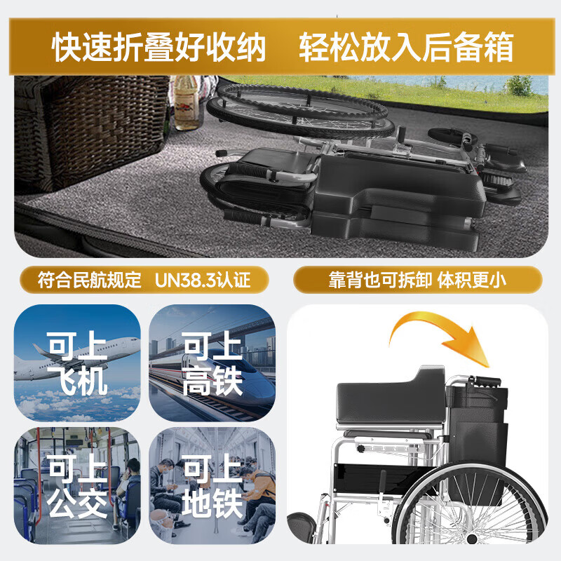 迪护手动轮椅轻便折叠老人专用出行可自推手推可折叠便携式老年人小型 【医院同款】机械六档全躺款(升级辐条轮)+坐便