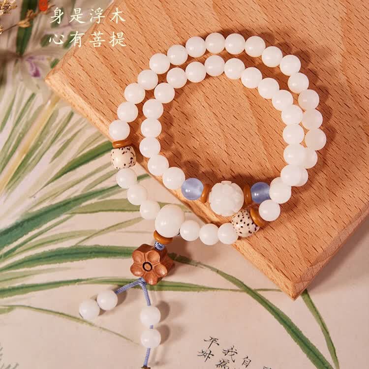 天然白玉菩提手串文玩可爱新中式首饰女士款 "双圈菩提手串"