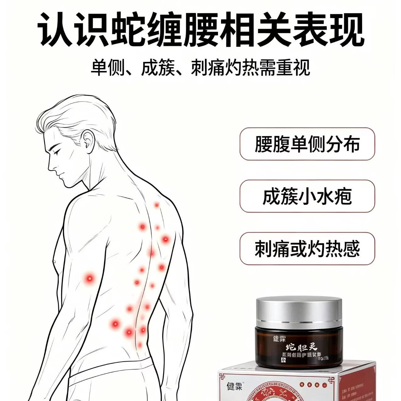 健霖医用创面护理软膏带状疱疹瘙痒缠腰水泡密集蛇缠腰蛇盘疮飞龙 一盒(初期)