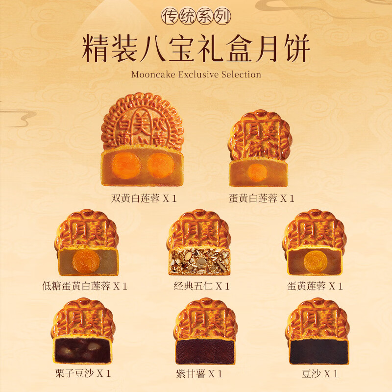 美心（Meixin）精装八宝月饼礼盒650g 双黄白莲蓉经典五仁月饼 香港中秋送礼礼品 图 6