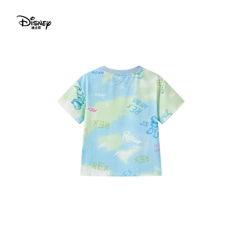 迪士尼(Disney)男女童短袖T恤2026夏季新款圆领卡通印花t恤女孩宽松打底衫上衣 仿扎染小恐龙 130 【建议身高125-135cm,体重50-60斤】