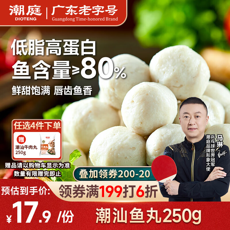 潮庭潮汕鱼丸250g低脂高蛋白 新鲜内海鱼 儿童早餐轻食减脂餐火锅食材