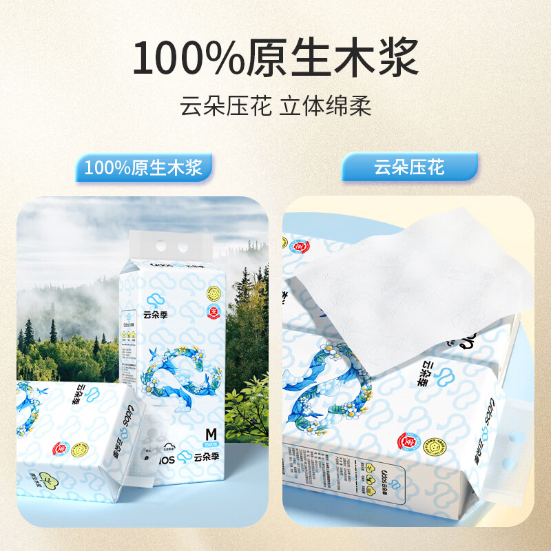 云朵季1500张大包悬挂式抽纸家用纸巾餐巾纸壁挂式卫生纸厕纸可湿水纸抽 【加厚款】5层1500张*2提 图 2