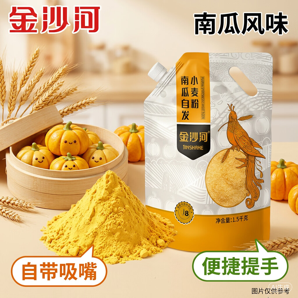 金沙河面粉 南瓜自发粉3斤   南瓜风味自发面粉1.5kg 京东自营包子馒头
