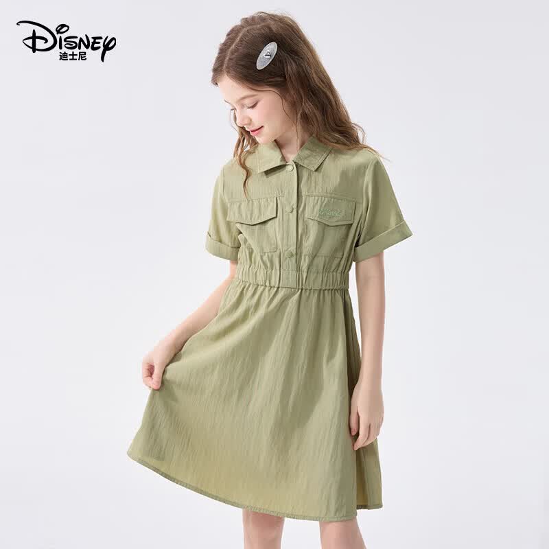 迪士尼(Disney)童装女童连衣裙2026夏季新款儿童公主裙女孩短袖裙中大 绿色(ZYA2SQ023) 160 【建议身高155-160cm,体重85-100斤】