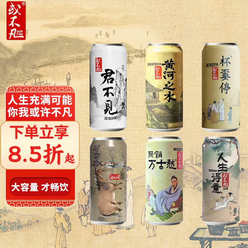 或不凡 国产精酿啤酒 浑浊双倍IPA啤酒 6口味 500mL 6罐 组合装