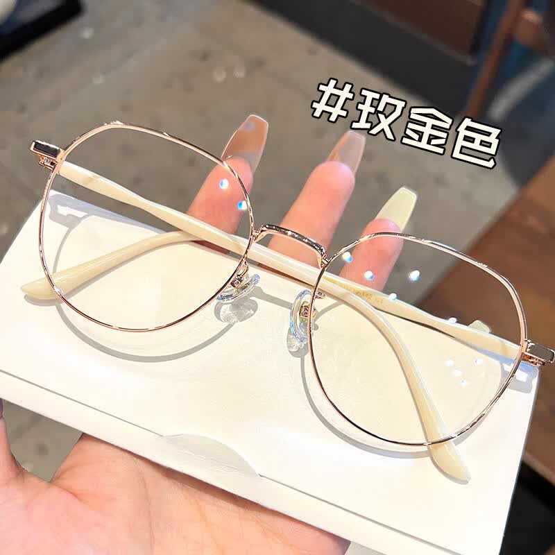 芙缇娅网红文艺素颜眼镜男女学生可配镜镜架金属圆框防蓝光平光镜潮 玫瑰金奶白 防蓝光平光镜使用感如何?