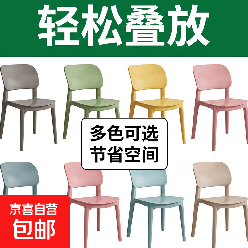 餐椅加厚塑料靠背椅家用餐桌吃饭椅可叠放靠背凳子简约北欧椅 4把装备注颜色无备注默认发灰色