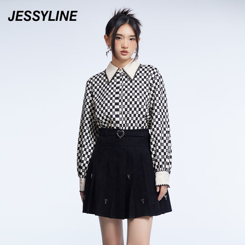 jessy line冬季专柜款 杰茜莱字母格子休闲衬衣女 243202355 格子 xs