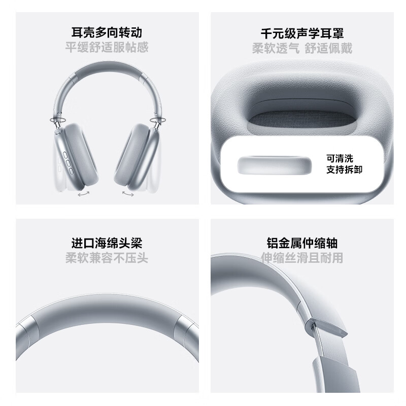 蒙奇奇（monqiqi）【新品TOP丨降噪顶配升级】蓝牙耳机头戴式主动降噪无线音乐电竞游戏隔音适配于苹果电脑 千元性能丨主动降噪丨金标音质