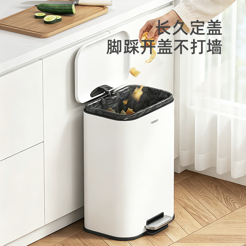 ecoco垃圾桶家用2026新款客厅轻奢高档款厨房客厅现代高颜值带盖桶 奶油白 20L