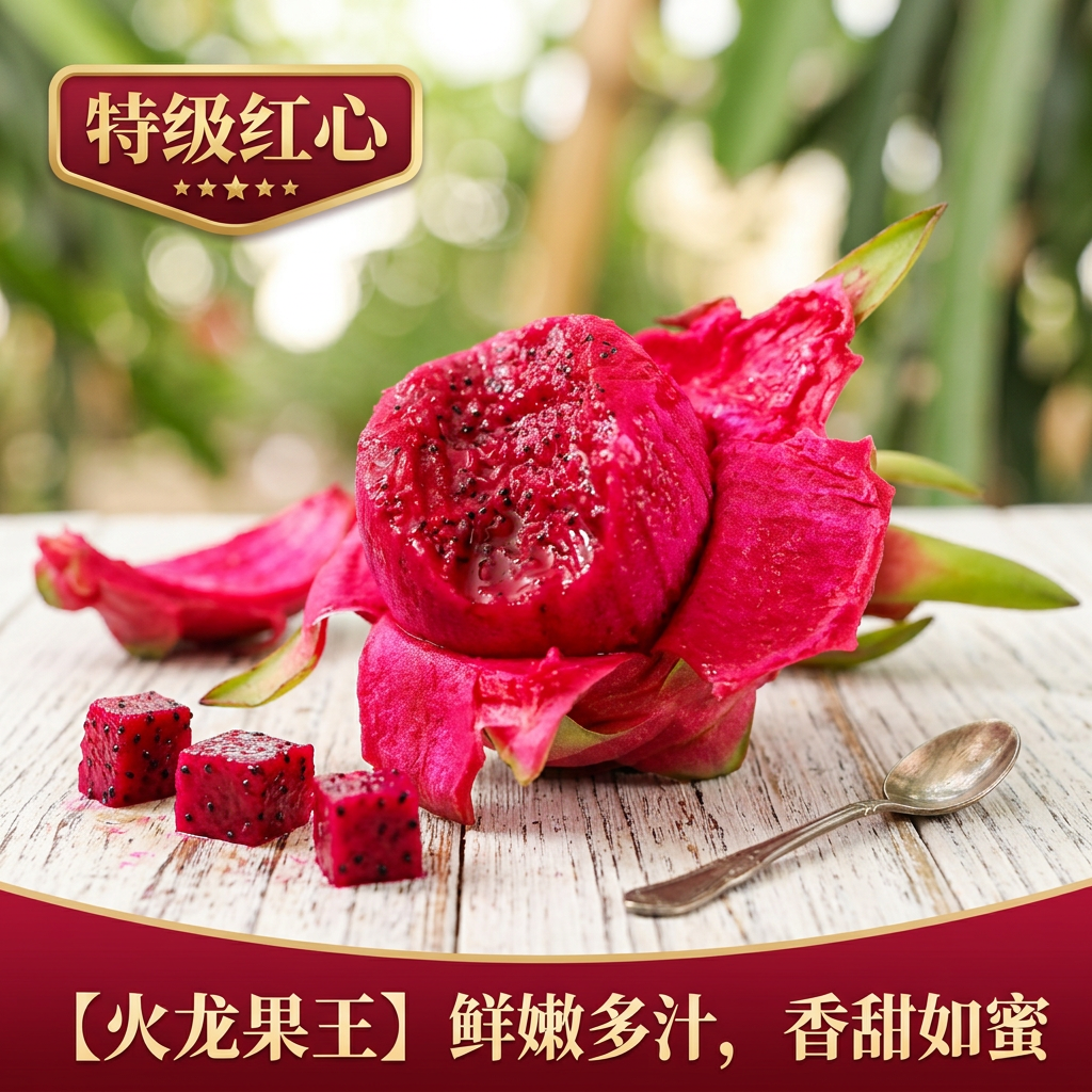 广西红心火龙果 精品礼盒装 新鲜纯甜   坏果包赔 带箱10斤装，9-12颗，大果（单果重量6-8两）
