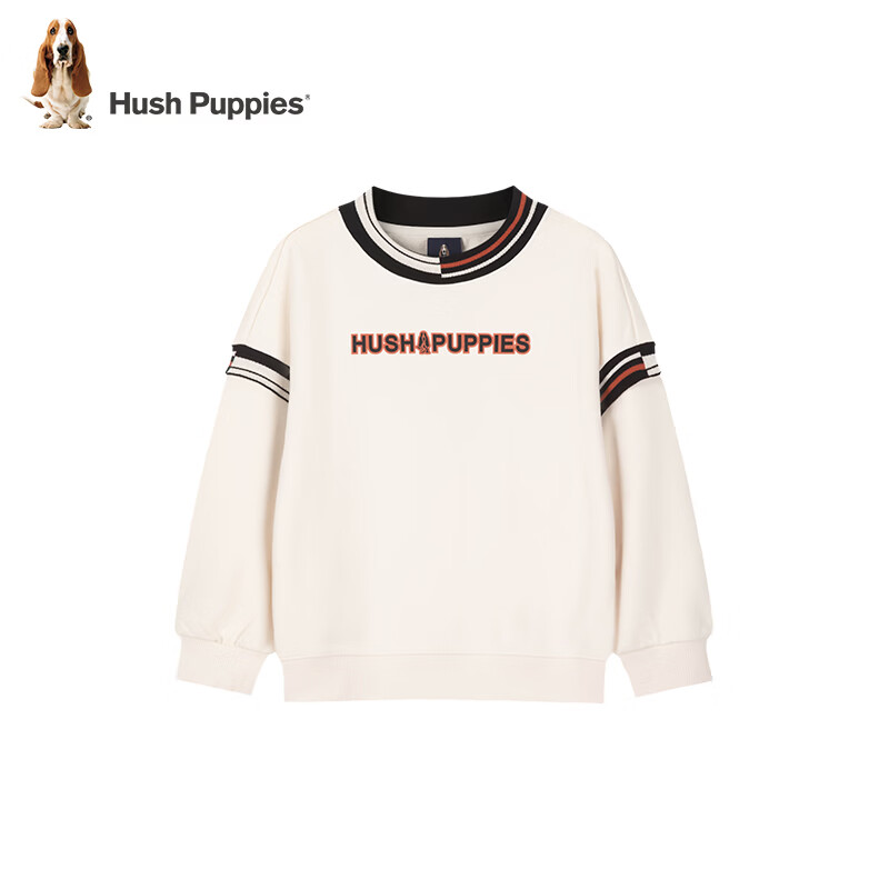 暇步士(Hush Puppies)童装男童卫衣秋季新款时尚圆领套头条纹卫衣男宝宝经典简约上衣 奶油色 160