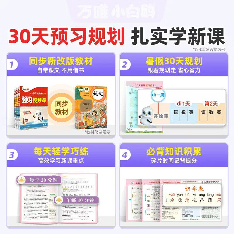 2026秋万唯小白鸥预习视频课一二三四五六年级上册语文数学英语暑假作业练习册升学衔接新教材小学基础知识暑假预习练习 五年级上册 语文+数学+英语【人教版】(更换版本下单备注)