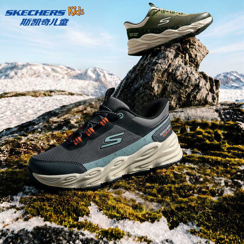 Skechers斯凯奇男孩男童运动鞋百搭舒适跑步鞋405386L 男童/木炭色/黑色 /CCBK 34