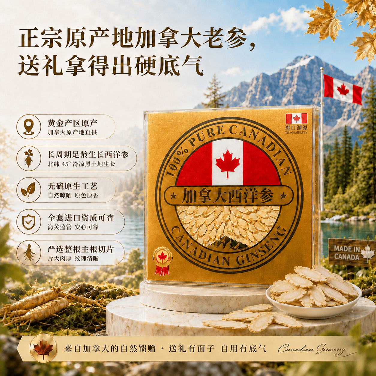 波迪兰【商务赠礼甄选】高端加拿大西洋参原产切片花旗参温补滋养礼盒装 100g*1盒 【送同事朋友推荐】 【原产地:加拿大】西洋参