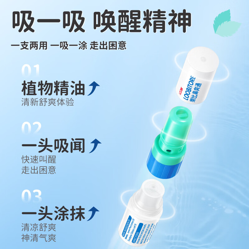 乐比（LOOBI）韩国进口鼻通棒鼻吸清凉清爽防瞌睡加班开车清醒通鼻通气可吸可涂 薄荷味鼻通3支