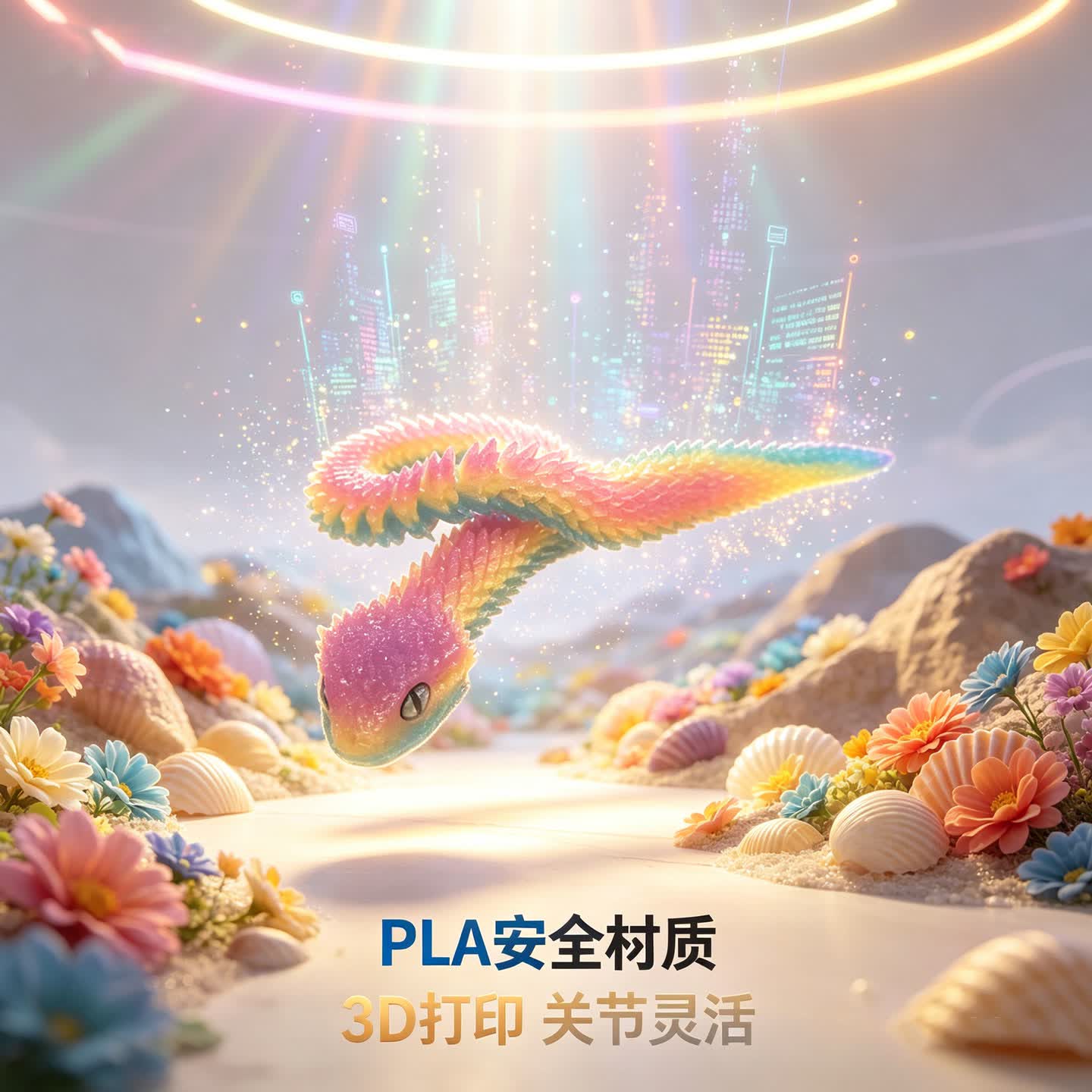 3d打印玩具蛇周边多关节可动夜光水晶蛇蝰蛇2025新款仿真动物模型 1.2米蝰蛇-冰淇淋色系(送仿真眼