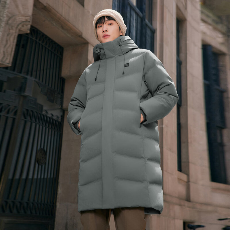 雪中飞【鹅绒】【男女同款】H版型长款运动连帽羽绒服户外 烟墨灰|8656 L /175/96A