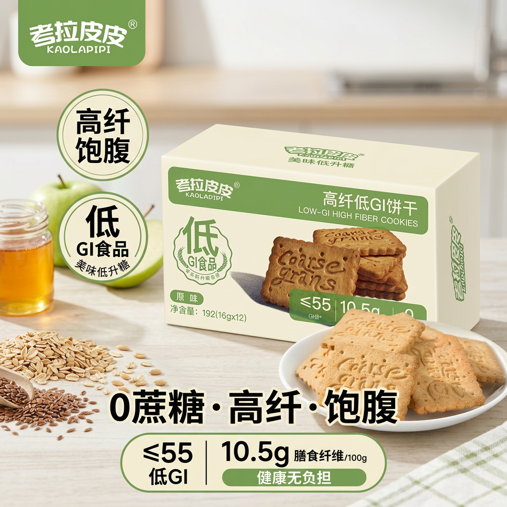 考拉皮皮低GI饼干营养全麦饼干孕妇零食粗粮健身代餐饱腹糖友早餐食品192g