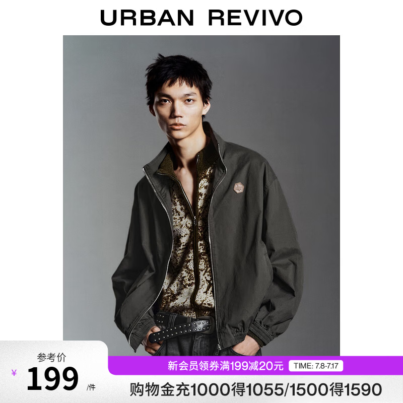 UR秋季新款男装潮流超宽松章仔饰立领夹克外套UMY150004 深灰 (偏宽松) S (XS-S)