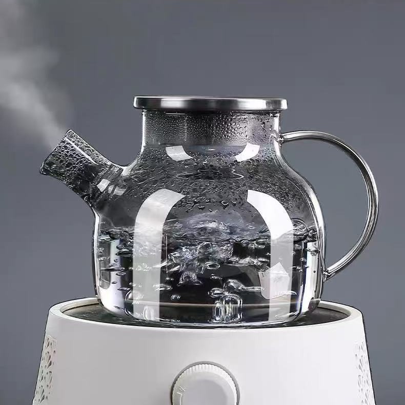 【严选】北欧风格高硼硅耐热玻璃茶壶花果茶壶凉水壶电陶炉煮茶壶 轻奢钢盖四家茶壶 1000ml