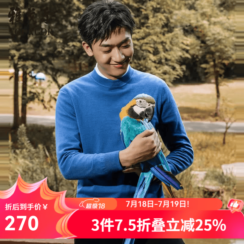雅戈尔（YOUNGOR）羊毛衫男半高领全绵羊毛羊毛衫舒适保暖有型 湖蓝 常规 M 100c