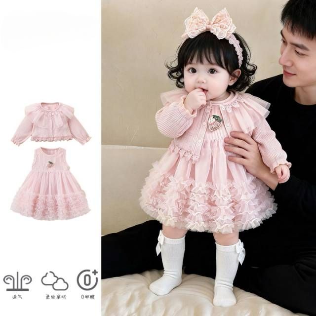 0-1-2-3-4岁女宝宝小套装春夏连衣裙2026新款女童一岁抓周礼服裙 粉红色 110