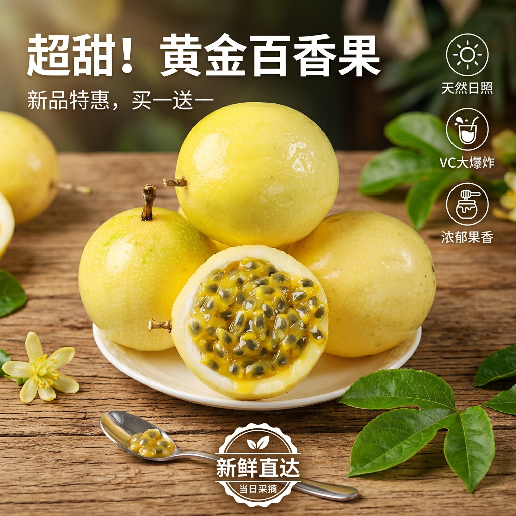 广西百香果水果生鲜当季应季特产钦蜜9号黄金百香果 特大果70-90g净果8.5斤装