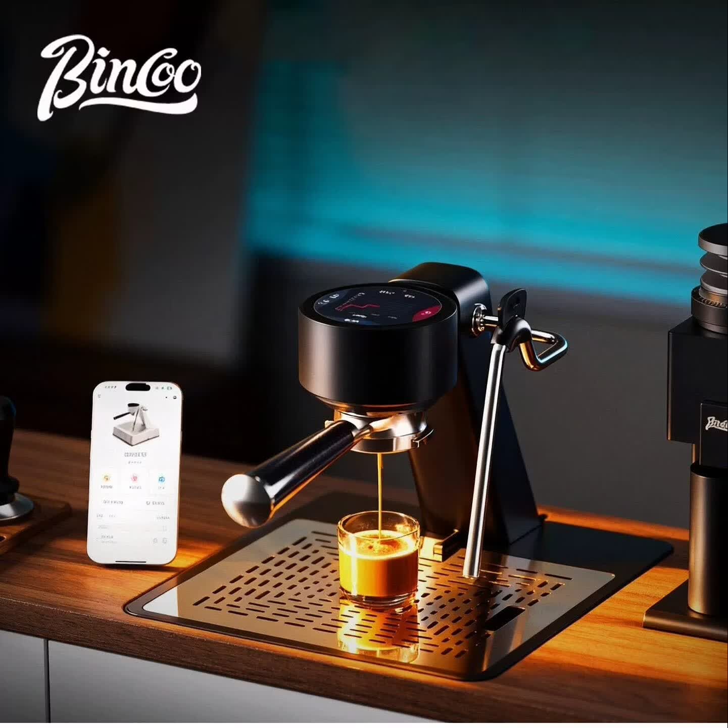 Bincoo开拓者咖啡机S2Pro 意式半自动咖啡机冷热双萃触控小型家用嵌入式 极夜黑 | 冷热双萃+触屏手机双控+专利反推