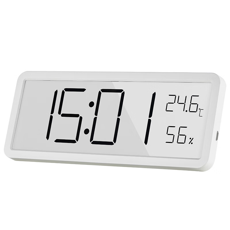 康巴丝（Compas）LCD电子时钟挂钟温湿度计 工作学习桌面简约钟表时钟 801C 白色