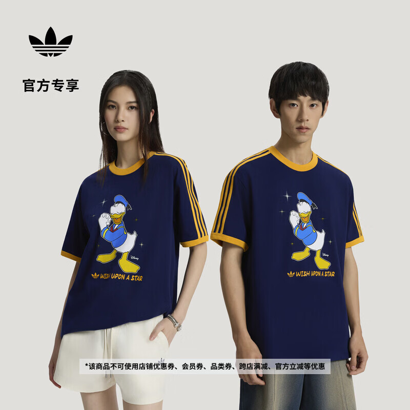 adidas DISNEY迪士尼联名纯棉运动短袖T恤男女新款阿迪达斯三叶草   深靛蓝   M