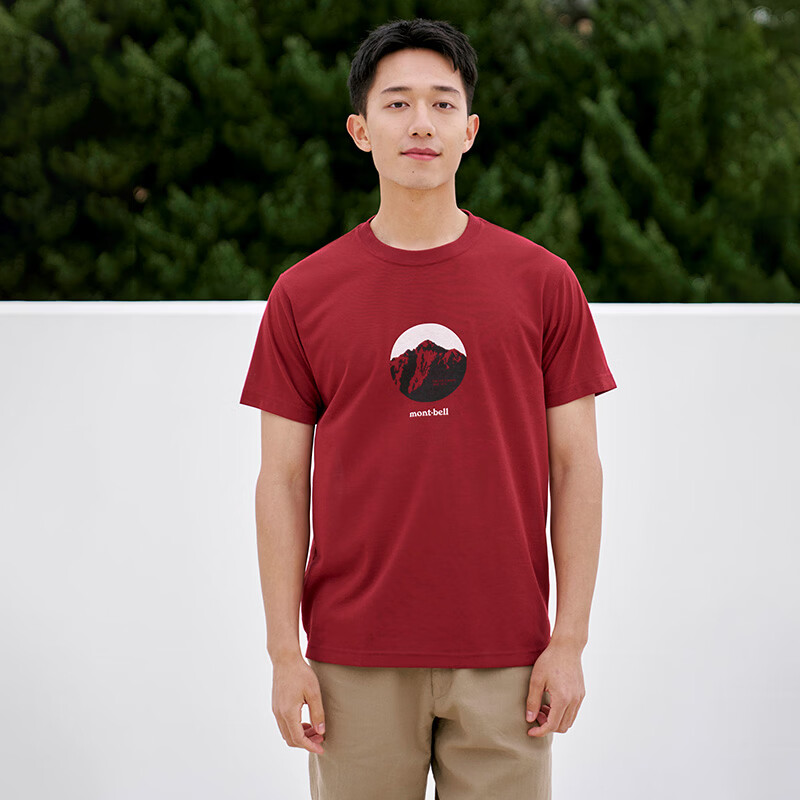 mont·bell2026夏季男女款T恤户外速干透气简约剑山石板画印花短袖 1114955 WRD酒红色 L