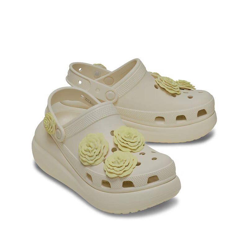 卡骆驰(CROCS)经典泡芙叠影玫瑰洞洞鞋户外厚底花园鞋沙滩鞋女鞋凉鞋|214028 极白色-2MD 36 /37(220mm)