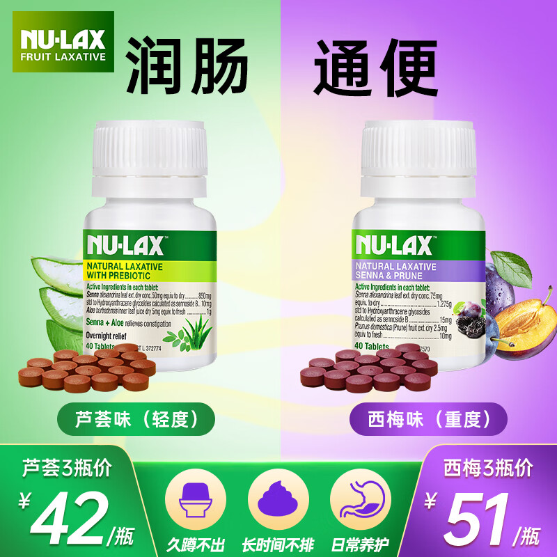 乐康膏Nu-lax天然果蔬乐康片西梅加强版 膳食纤维润肠养颜通宿便便秘 【适合顽固性便秘】高效加强西梅味40片 1瓶试用装