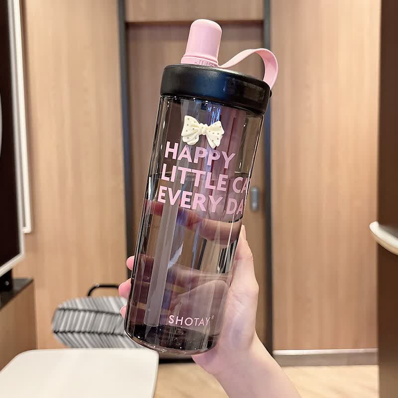 溥畔简约吸管杯大容量运动便携耐高温随手杯学生夏季高颜值泡茶杯 黑色800ML+立体贴随机