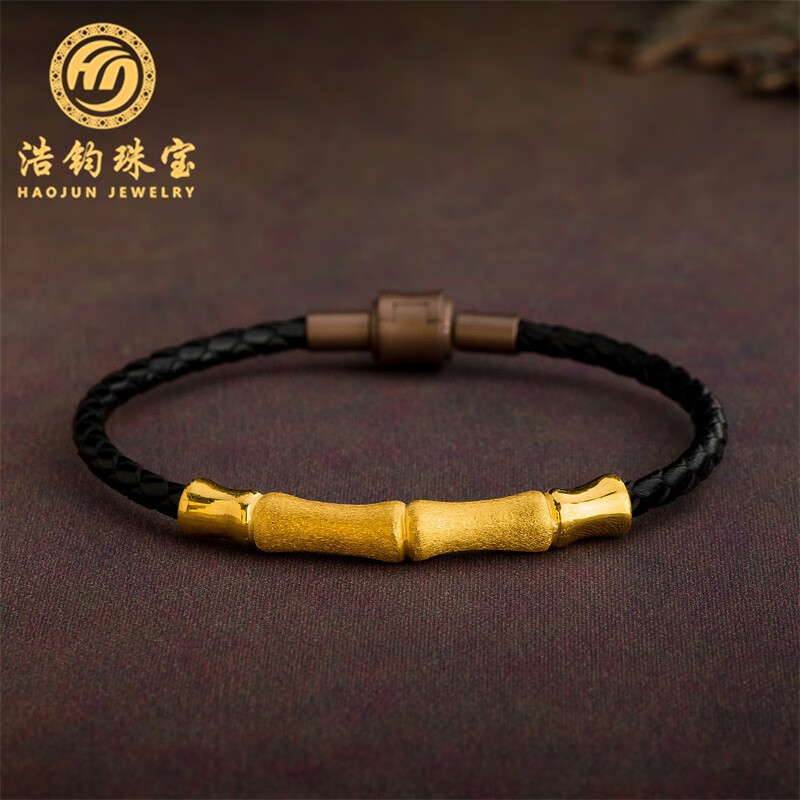 浩钧珠宝 3d硬金富贵竹手牌黄金手链足金999节节高转运珠红绳竹节皮绳