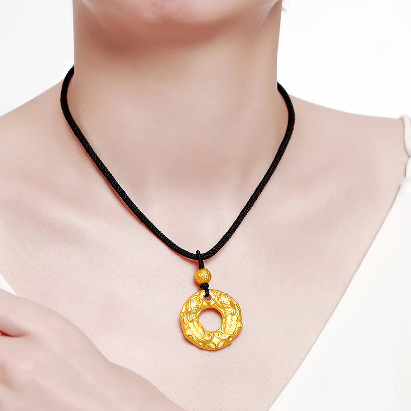 季之恋语 999足金貔貅吊坠男士足金平安扣黄金项链皮丘貔恘转运珠传承