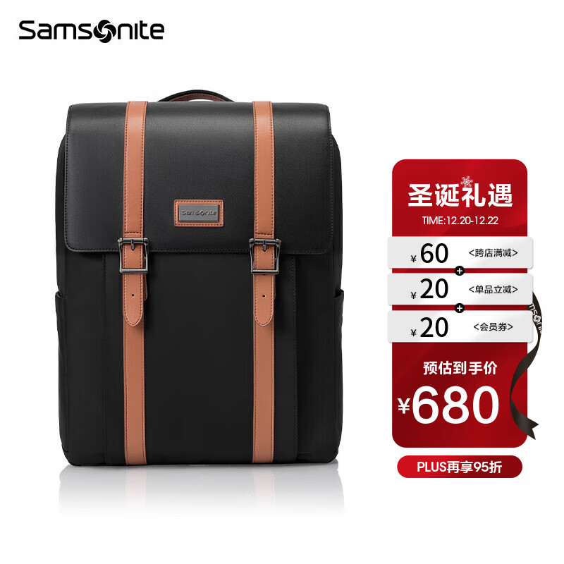 Samsonite/新秀丽双肩背包男女电脑包16英寸韩版学生书包男潮流 TQ5 黑色