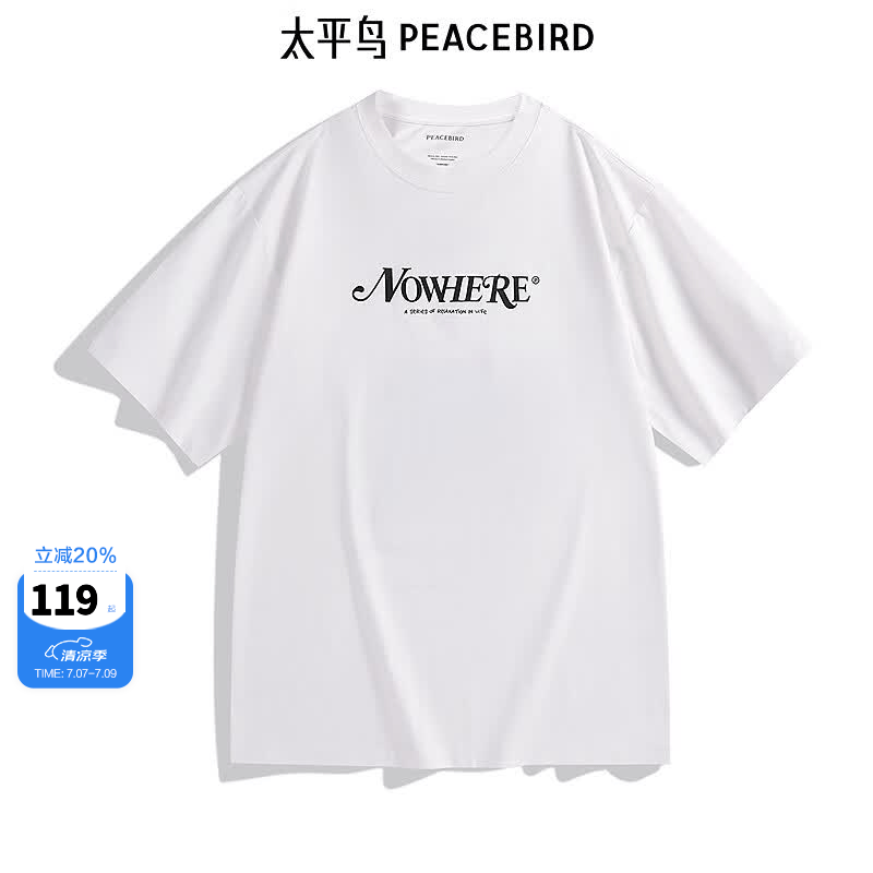 太平鸟男装 夏季潮流短袖T恤B2CNE2201 白色1（阔型） 2XL