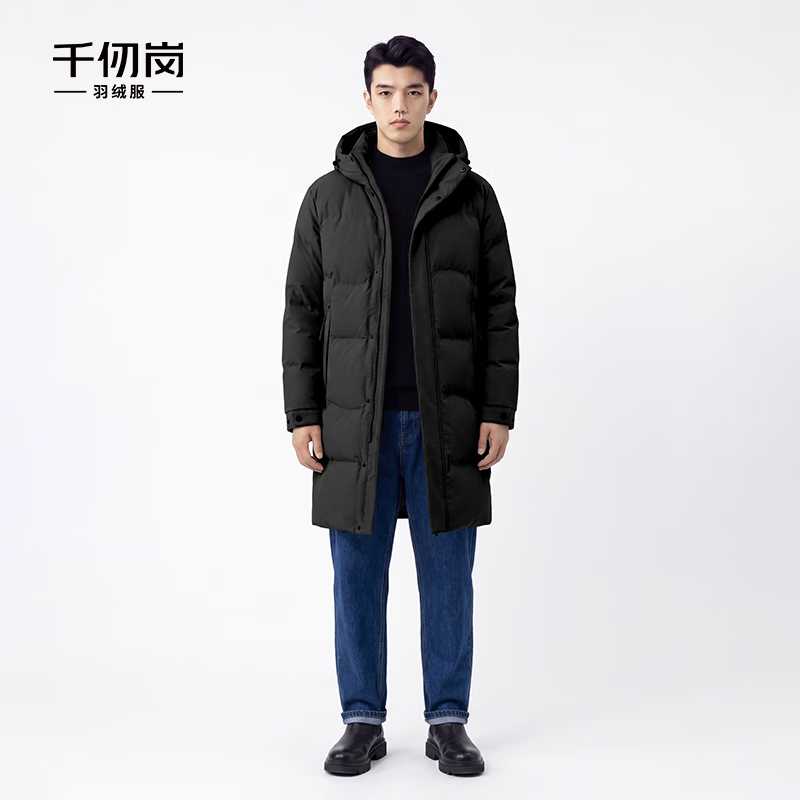 千仞岗秋冬季羽绒服男士长款立领连帽休闲百搭保暖防寒服商务通勤外套 魔力黑 2XL （180）