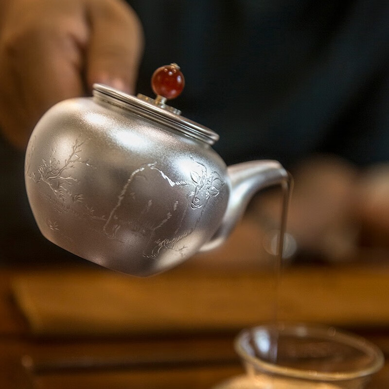 银阔 蟠龙工艺 高档礼品 足银 手工国礼团队 十二生肖 吉羊泡茶壶