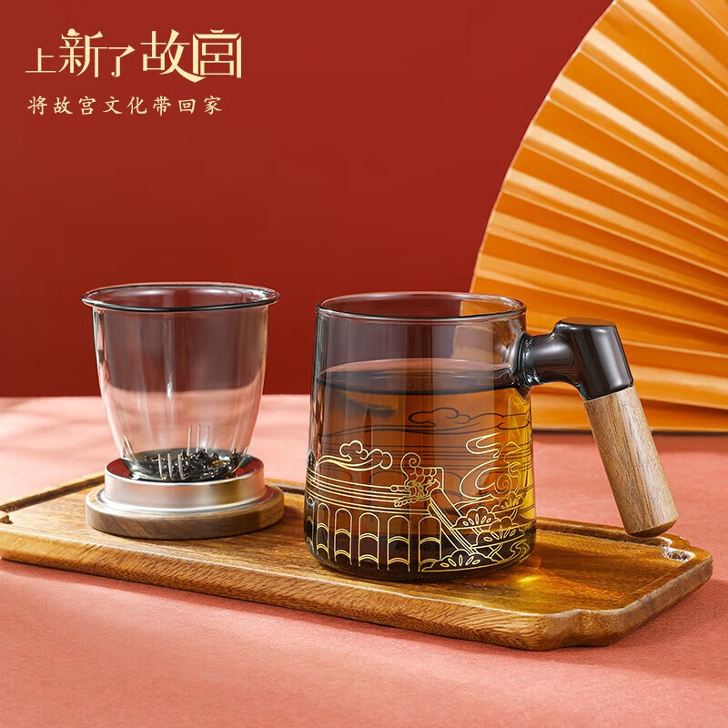 上新了文创 故宫泡茶杯 茶水分离杯 文创玻璃水杯礼盒生日礼物男士送朋友 浮云沉香玻璃泡茶杯