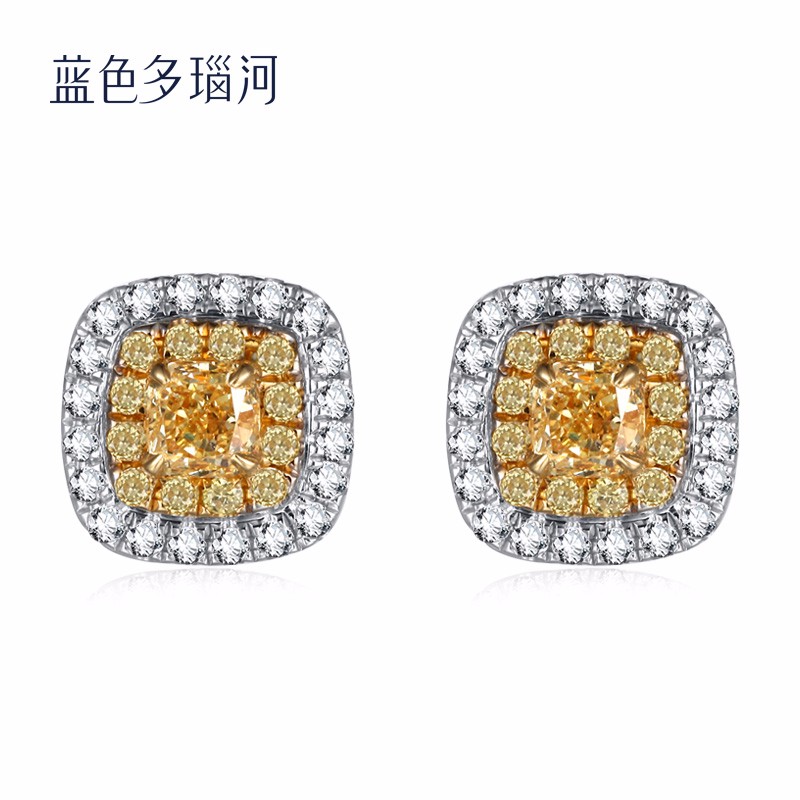 蓝色多瑙河 18k金60分群镶黄钻耳钉钻石耳钉 晴空恋人 主钻35分/对