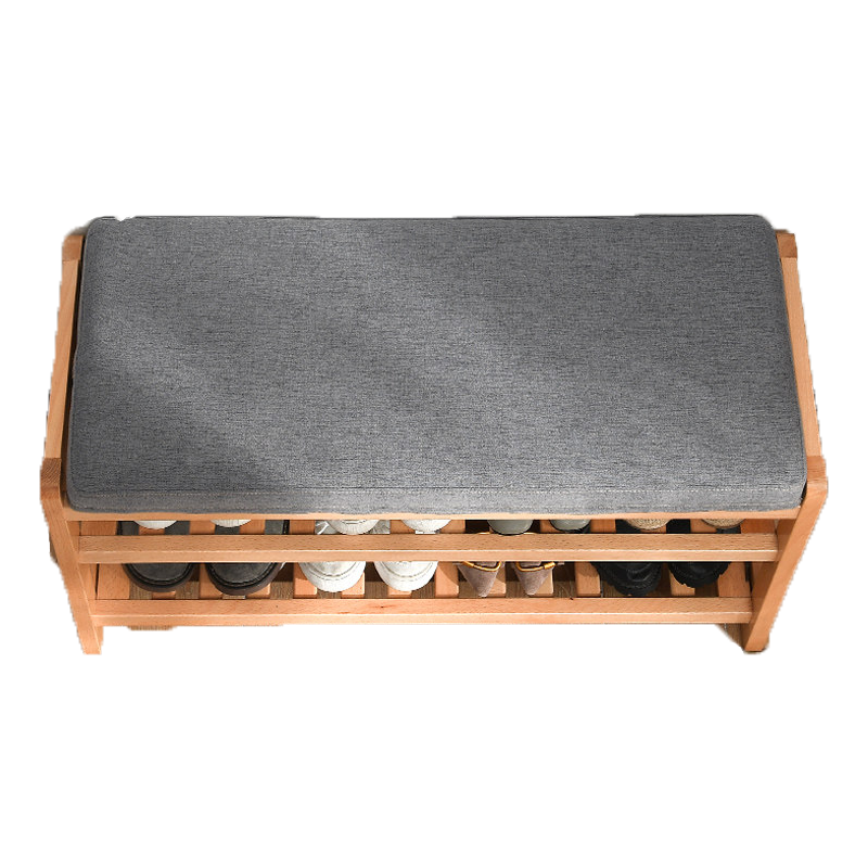 积木部落 换鞋凳 实木换鞋凳家用小凳子鞋柜大容量门厅穿鞋凳简易多层可坐鞋柜 布艺原木色二层50cm(可拆洗)