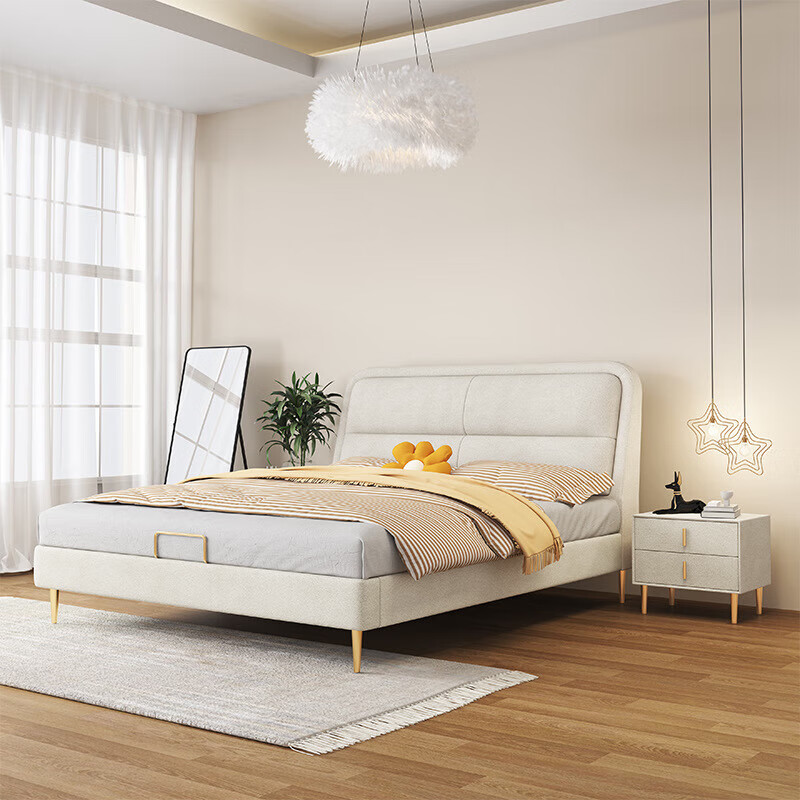 慕私日记现代简约奶油风科技布双人床意式极简1.