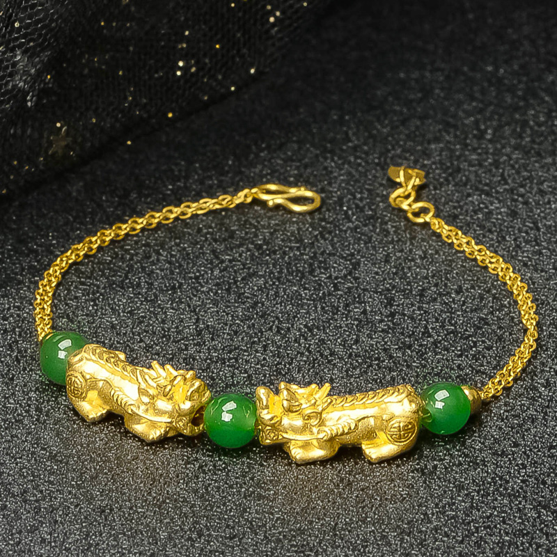 金甸福珠宝 金镶玉手链女款手串天然和田玉足金999转运珠碧玉黄金手镯