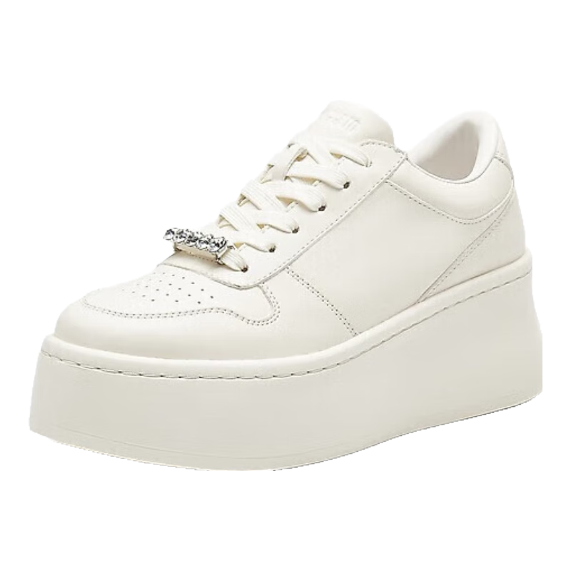 思加圖秋季小白鞋厚底板鞋增高休閑鞋女鞋Y9310CM4 奶油白 39